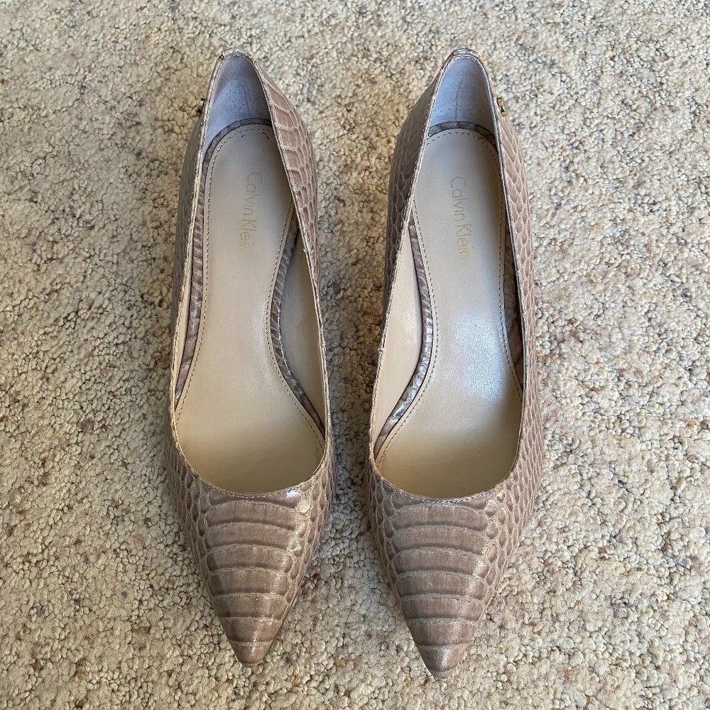 Calvin Klein Taupe Snakeskin Tami Pumps